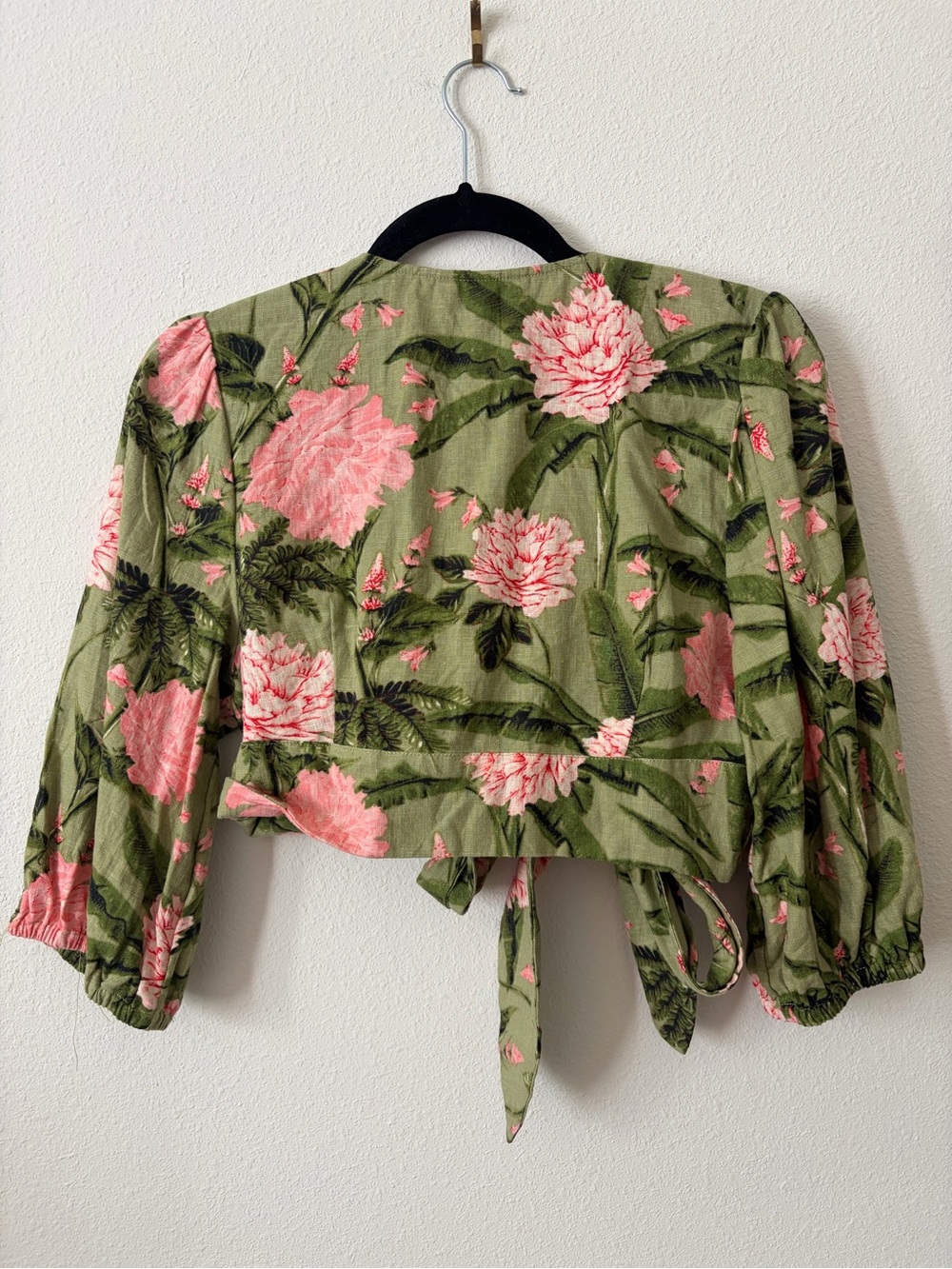 Agua Bendita x Target Peony Floral Tie Front Crop Top M Linen Blend - Picture 3 of 5